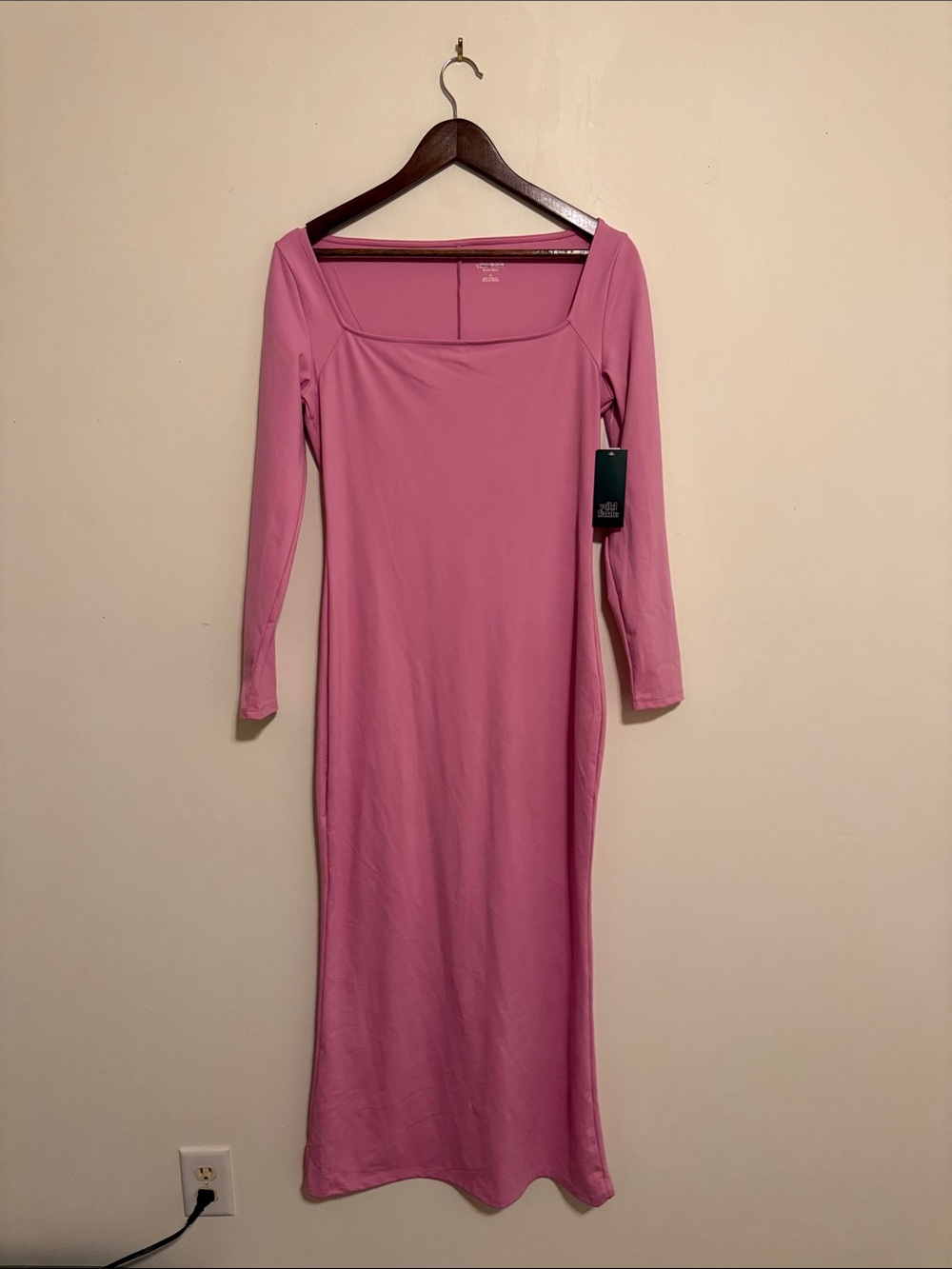NWT wild fable Butter Bliss Pink Square-Neck Long Sleeve Midi Dress